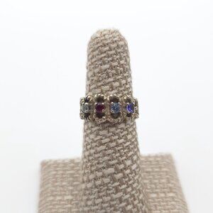 Size 5.75 Sterling Silver Aquamarine And Topaz Gems Tarnished Ring A1609